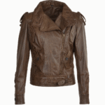 Women's Leather Biker Jacket Brown Oregon