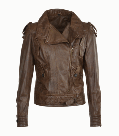 Women's Leather Biker Jacket Brown Oregon