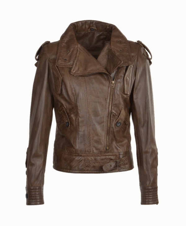 Women's Leather Biker Jacket Brown Oregon