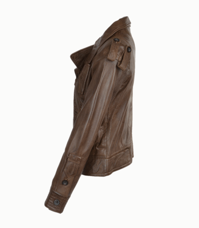 Women's Leather Biker Jacket Brown Oregon