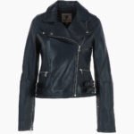 Women's Leather Biker Jacket Navy Joliet