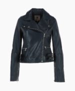 Women's Leather Biker Jacket Navy Joliet