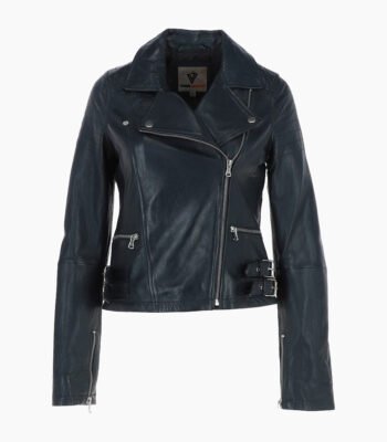 Women's Leather Biker Jacket Navy Joliet