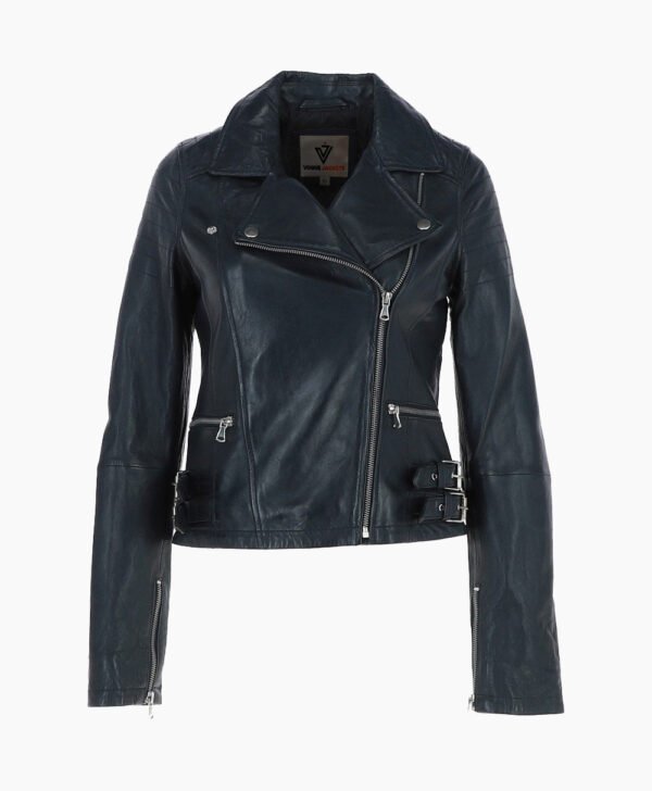 Women's Leather Biker Jacket Navy Joliet