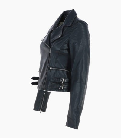 Women's Leather Biker Jacket Navy Joliet