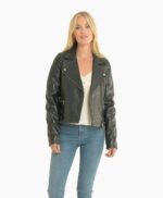 Women's Leather Biker Jacket Navy Joliet