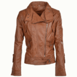 Women's Leather Biker Jacket Tan Oregon