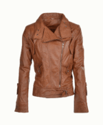 Women's Leather Biker Jacket Tan Oregon