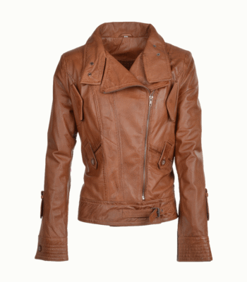 Women's Leather Biker Jacket Tan Oregon