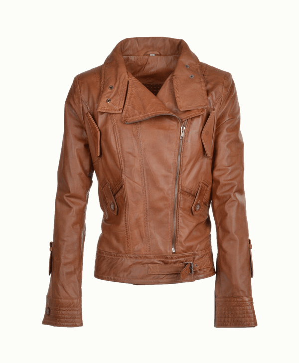 Women's Leather Biker Jacket Tan Oregon