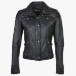 Women's Leather Biker Jacket Black Windsor