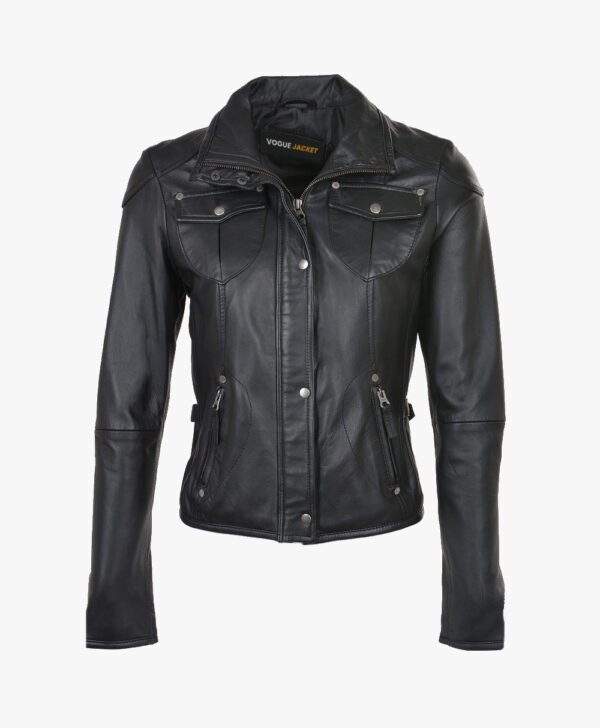 Women's Leather Biker Jacket Black Windsor