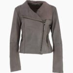 Women's Leather Biker Jacket Gray Irving