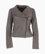 Women's Leather Biker Jacket Gray Irving