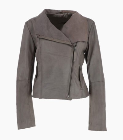 Women's Leather Biker Jacket Gray Irving