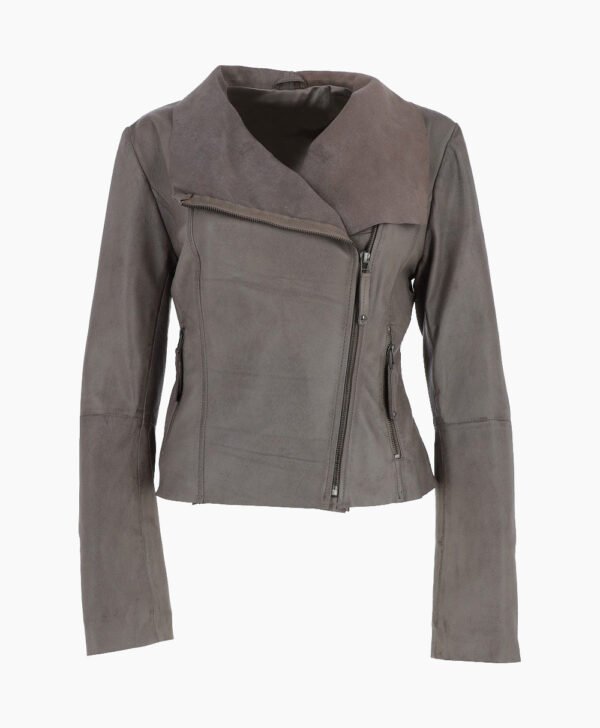 Women's Leather Biker Jacket Gray Irving