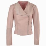 Women's Leather Biker Jacket Pink Irving