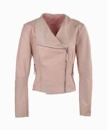 Women's Leather Biker Jacket Pink Irving