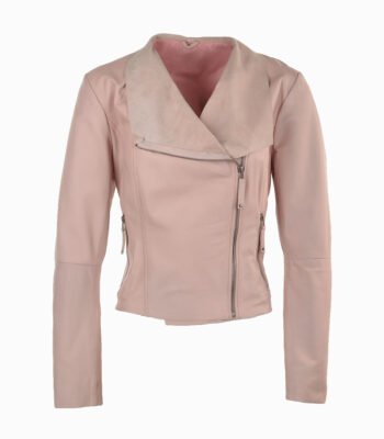 Women's Leather Biker Jacket Pink Irving