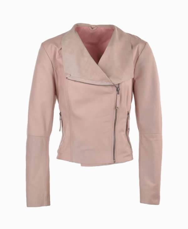 Women's Leather Biker Jacket Pink Irving