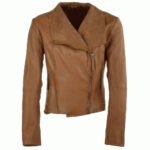 Women's Leather Biker Jacket Tan Irving