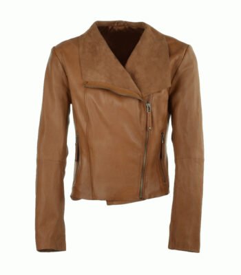 Women's Leather Biker Jacket Tan Irving