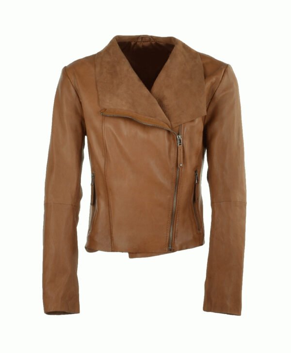 Women's Leather Biker Jacket Tan Irving