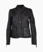 Women's Leather Biker Jacket Black Bedford