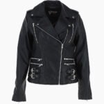 Women's Leather Biker Jacket Black Naples