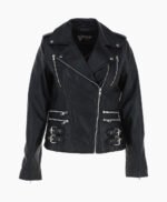 Women's Leather Biker Jacket Black Naples