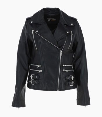 Women's Leather Biker Jacket Black Naples