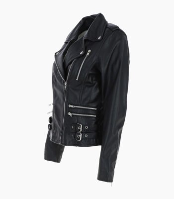 Women's Leather Biker Jacket Black Naples