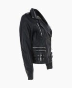 Women's Leather Biker Jacket Black Naples