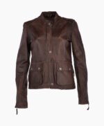 Women's Leather Biker Jacket Brown Bedford