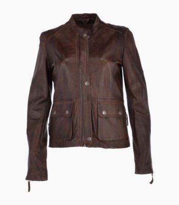 Women's Leather Biker Jacket Brown Bedford