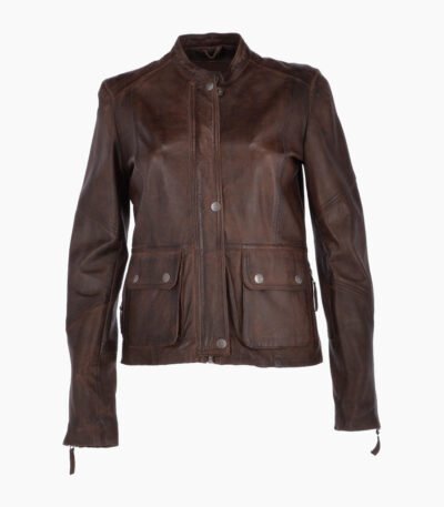 Women's Leather Biker Jacket Brown Bedford
