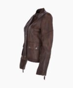 Women's Leather Biker Jacket Brown Bedford