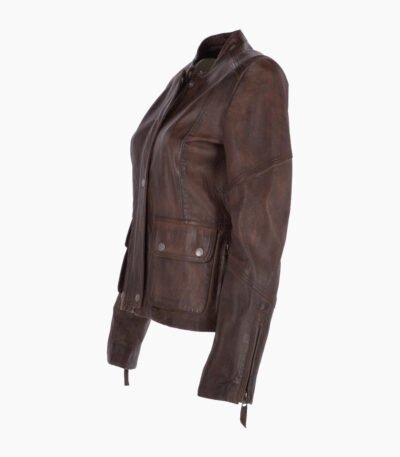 Women's Leather Biker Jacket Brown Bedford