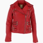 Women's Leather Biker Jacket Red Naples