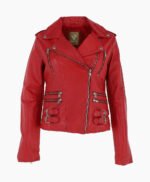 Women's Leather Biker Jacket Red Naples