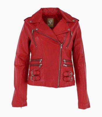 Women's Leather Biker Jacket Red Naples