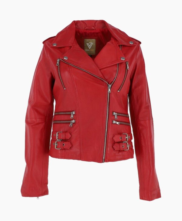 Women's Leather Biker Jacket Red Naples