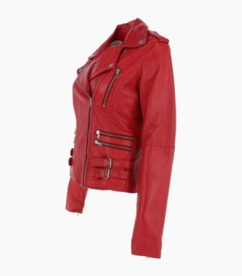 Women's Leather Biker Jacket Red Naples