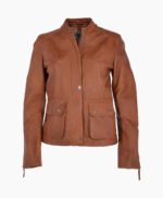 Women's Leather Biker Jacket Tan Bedford