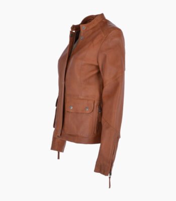 Women's Leather Biker Jacket Tan Bedford