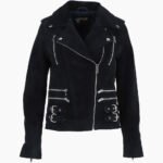 Women's Suede Biker Jacket Navy Largo