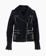Women's Suede Biker Jacket Navy Largo