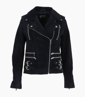 Women's Suede Biker Jacket Navy Largo