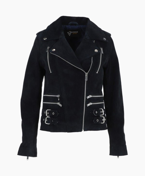 Women's Suede Biker Jacket Navy Largo