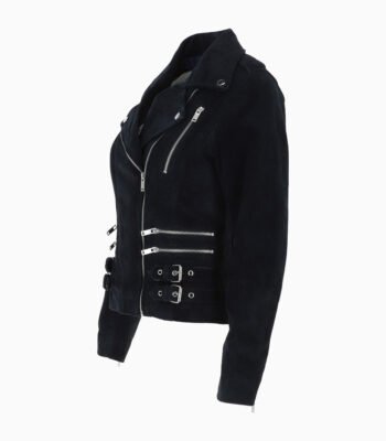 Women's Suede Biker Jacket Navy Largo